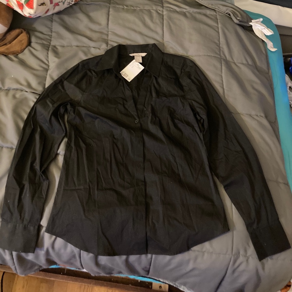 Black V Neck Button Down